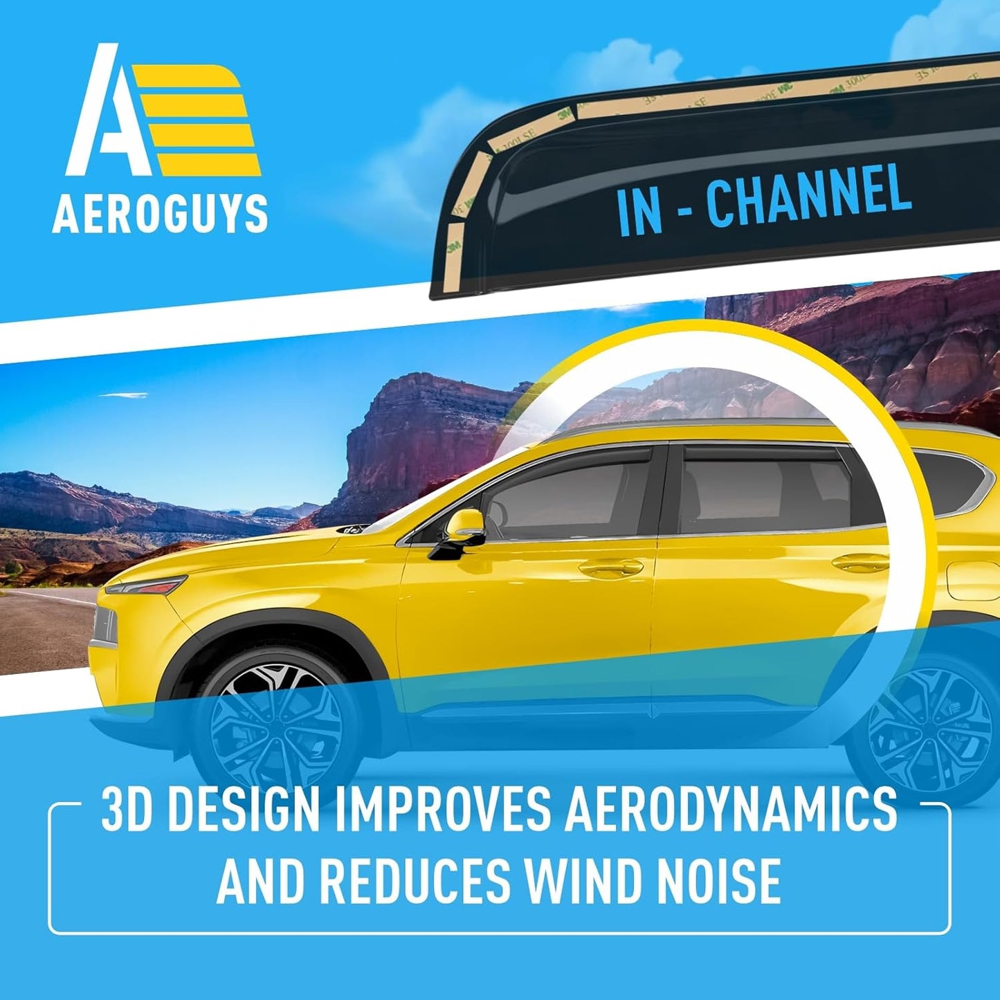 Extra Durable Window Deflectors in-Channel Window Visors Rain Guards Fit for Hyundai Santa Fe 2019-2023, Sun Visors, Wind Vent for Shades, Exterior Car Accessories - 4pcs. AG0728