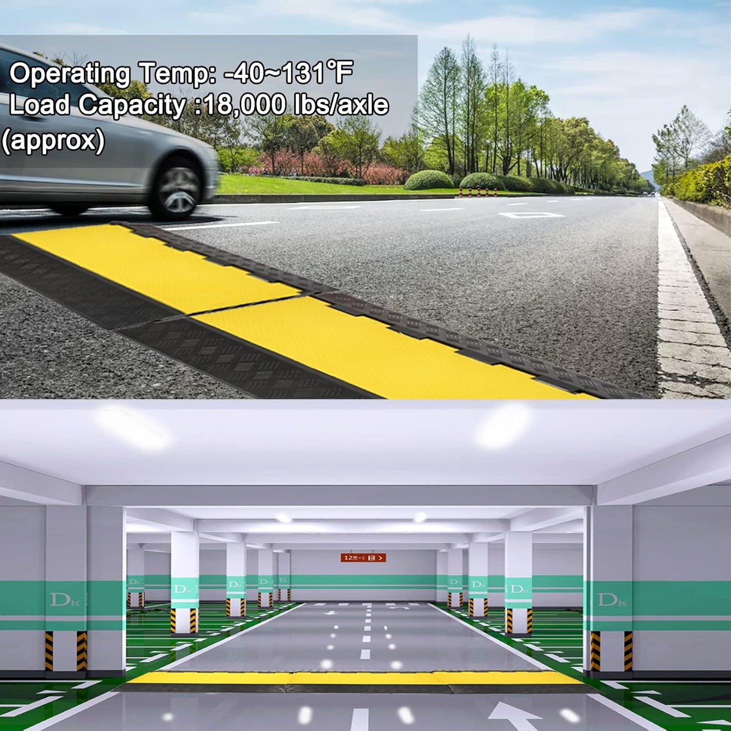 CXRCY 5 Channel Cable Protectors Ramp, 2Pack Cable Ramps,18000lbs Capacity Heavy Duty Rubber Driveway Traffic Speed Bumps Hose Cord Cable Protector Ramp for Wire/Hose/Pipe Hider