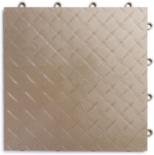 RaceDeck Diamond Plate Design, Durable Interlocking Modular Garage Flooring Tile (Single Tile), Beige