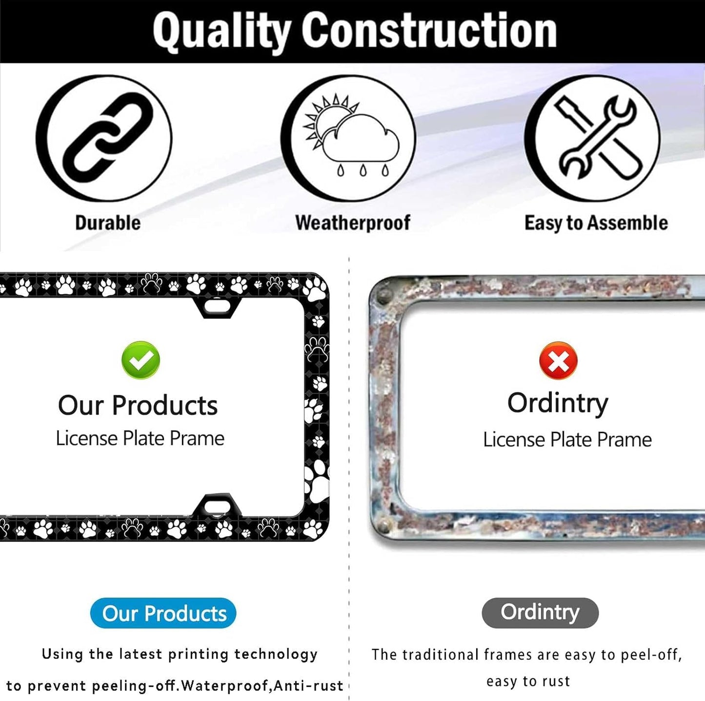 License Plate Frames Paw Prints License Plate Holder Bear Paw Auto Accessory Bracket Aluminum License Tag Plate with Screws-6x12 Inch-1Pcs