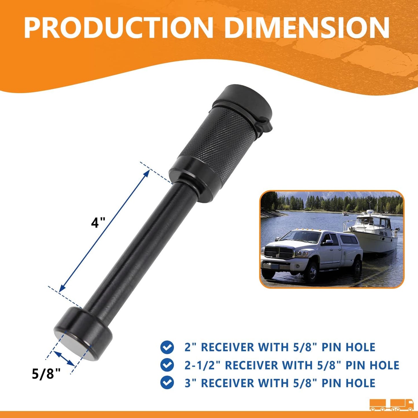 Trailer Hitch Locks, Hitch Lock with 5/8'' Dia 4” Long Pin Fits Class III IV V 2" 2-1/2", 3" & 3-1/2" Hitches, Locking Hitch Pin with Anti-Rattle O-Rings for Trailer Truck Boat (1 Pack)