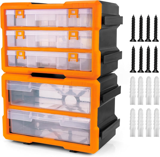 HORUSDY 38-Drawer Durable Screw Organizer, Small Parts Organizer for Hardware, Tools, Screws, Heavy-Duty Wall Cabinet Storage of Beads, Crafts (3 Large Drawers with Dividers for 36 Compartments)