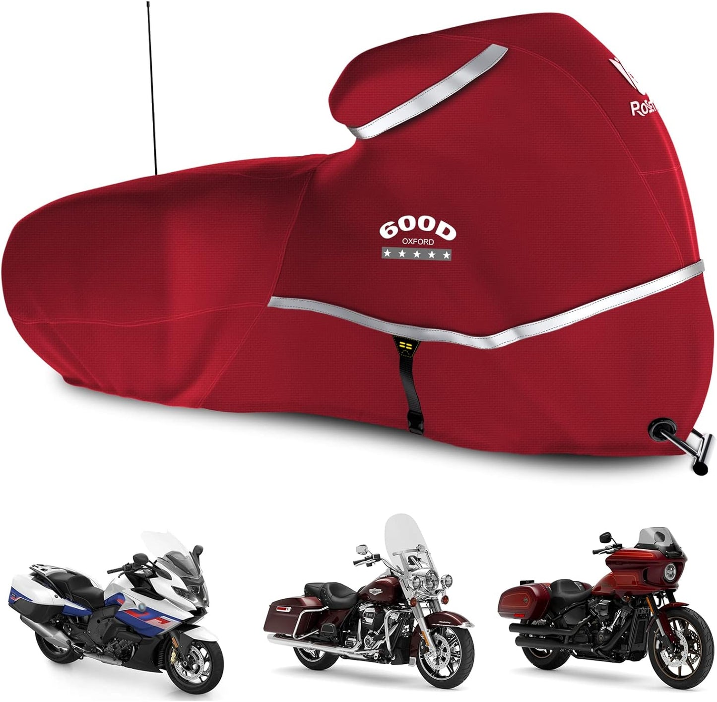 Rosefray Motorcycle Cover with Side Box Heavy Duty 600D Waterproof for Touring Models Harley Davidson Road King,Road Glide,Street Glide, Electra Glide,Low Rider-ST Indoor & Outdoor Storage Red