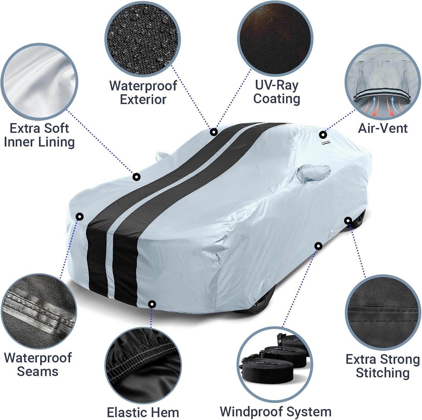 iCarCover Custom Car Cover for Chevy Beretta (1987-1996) Waterproof All Weather Rain Snow UV Sun Protector Full Exterior Indoor Outdoor Car Cover (Stripe - Gray/Black)