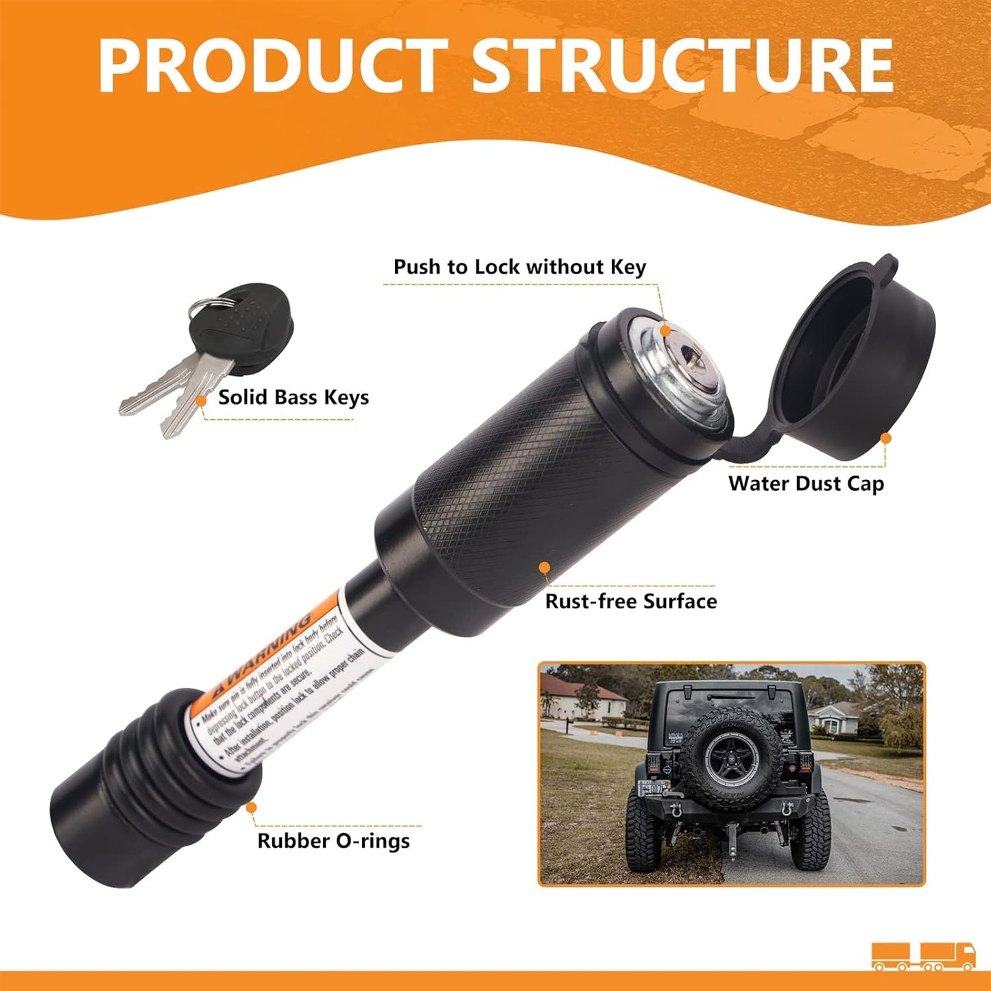 Trailer Hitch Locks, Hitch Lock with 5/8'' Pin Fits Class III IV 2" Hitch Receivers, Tow Hitch Lock with Anti-Rattle O-Rings for Trailer Truck Car Boat (4 Pack)