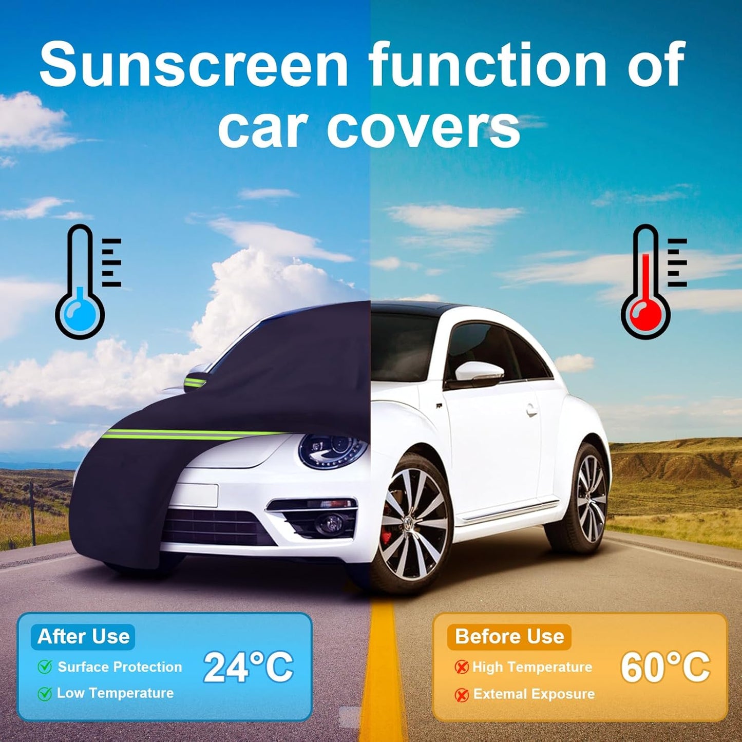 Car Cover Waterproof All Weather for 1998-2023 2-Door Saloon Car, Heavy Duty 7 Layers Outdoor Full Cover with Door Zipper, Black