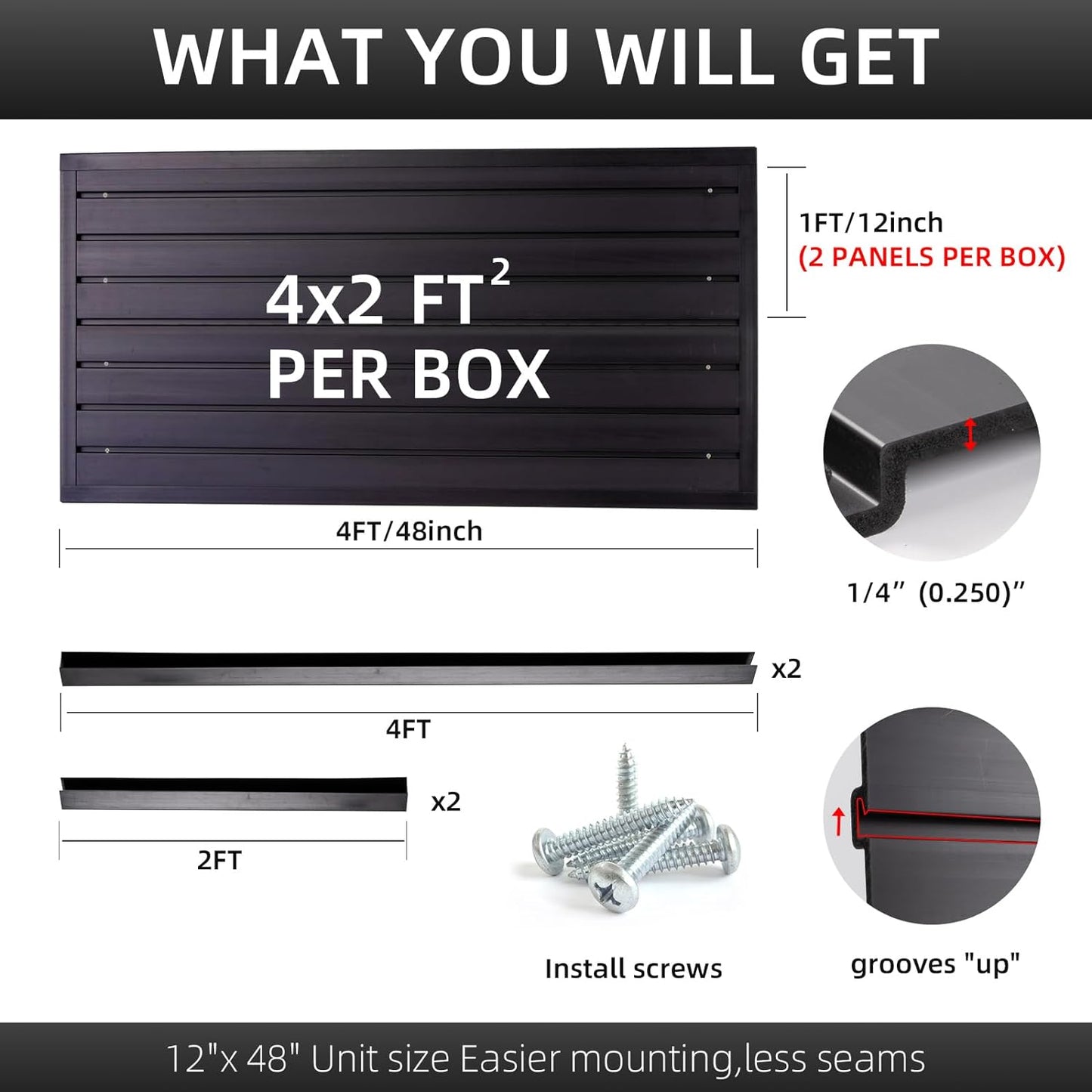 Slatwall Panel Garage Slat Wall Storage Systems, PVC Slat Wall Paneling Garage Tool Organizer Wall Mount, Black 4’x2’ Slatwall Panels Garage Wall Organizer, Garage Storage & Organization Products