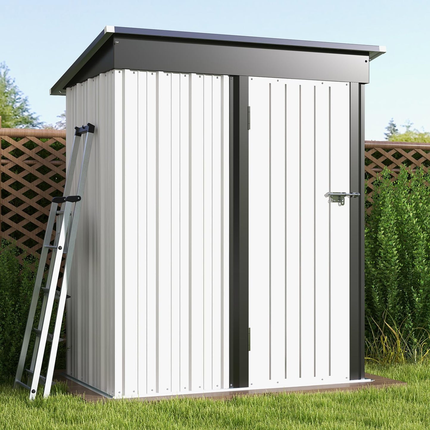 Patiowell 5x3 FT Outdoor Storage Shed, Garden Tool Shed with Sloping Roof and Lockable Door, Metal Shed for Backyard Garden Patio Lawn, White