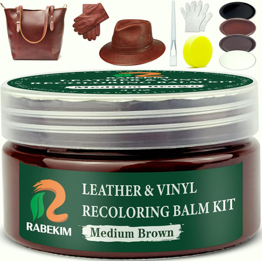 Medium Brown Leather Repair Kit, Leather Recoloring Balm – Restore & Repair Faded Leather on Couches, Car Seats, Shoes & Furniture | Leather Color Restorer & Conditioner | Easy DIY Application