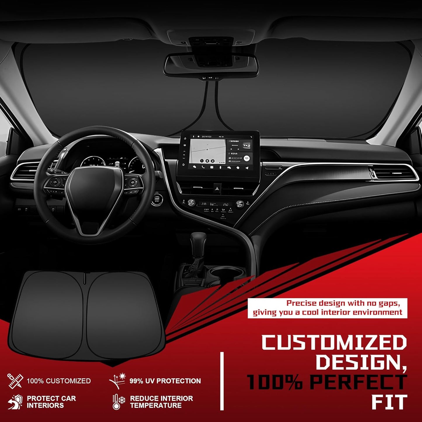 Windshield Sun Shade for 2015-2021 Mer-CED-ES-Ben-z C Class W205 C250 C300 C400 Foldable Sun Sunshade for Car Front Window Blocks UV Rays Automotive Interior Protector Custom Fit Accessories