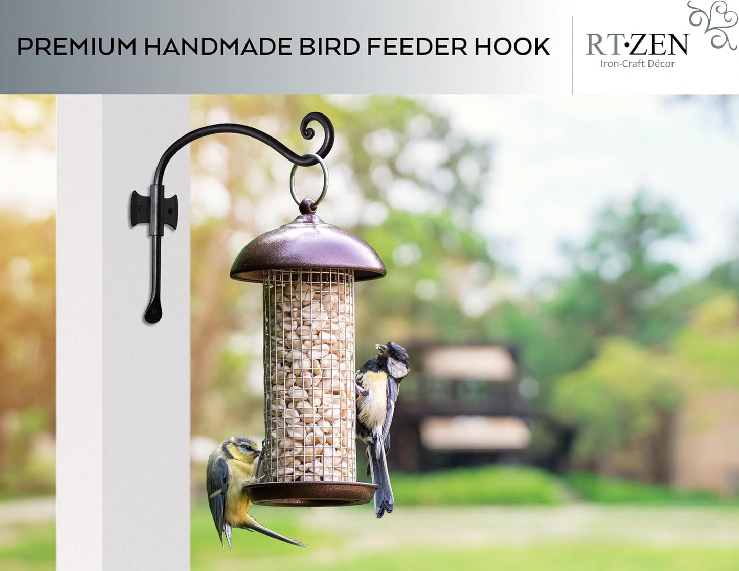 RTZEN Plant Hangers Outdoor or Indoor - Wrought Iron Metal Hanger Indoor Hook - Heavy Duty Wall Bracket Hooks for Hanging Plants Baskets Lanterns Wind Chimes - 2 Pack (Black Axe-Shape Hooks)