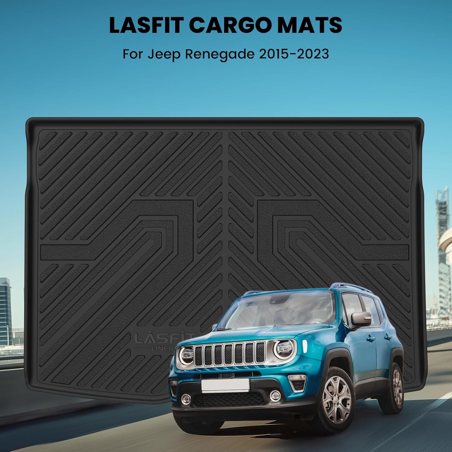 LASFIT Cargo Mat for Jeep Renegade 2015-2023 Upper Position, All Weather TPE Custom Fit Trunk Mat Cargo Liner Trunk Liner, Black