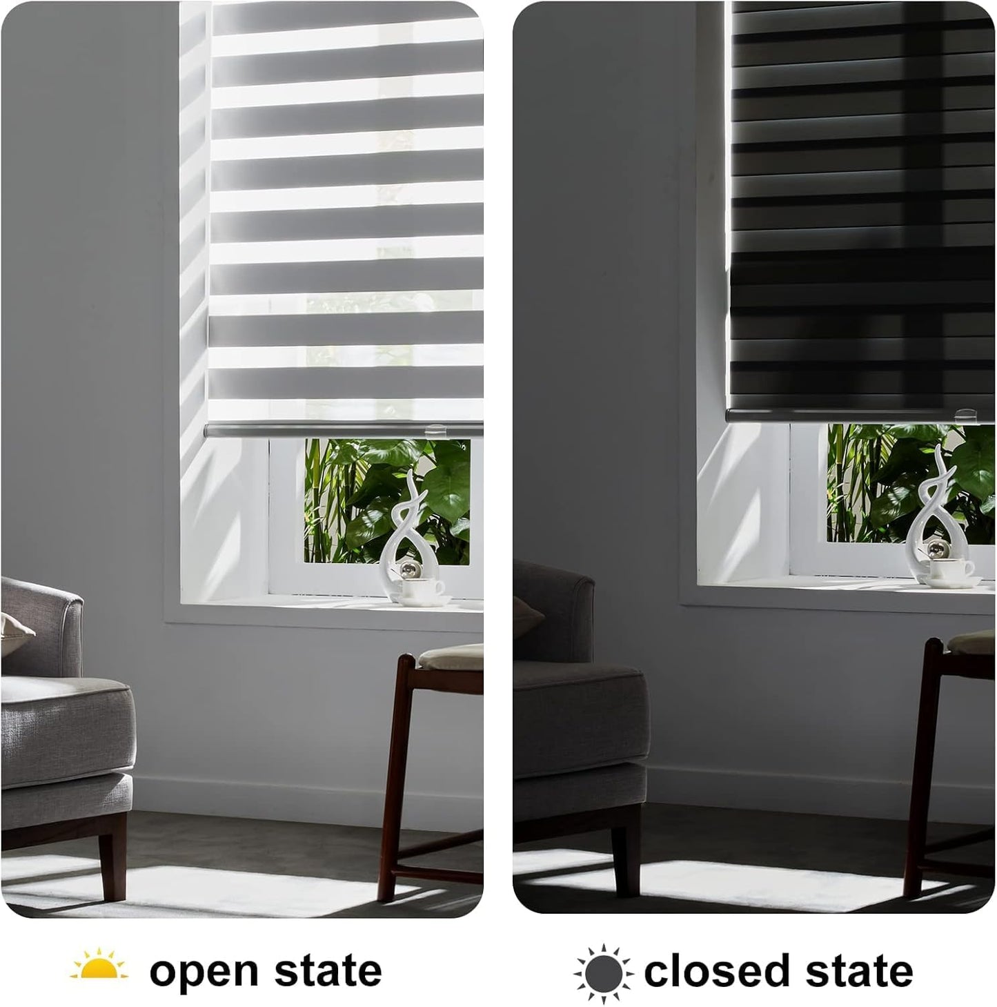 Persilux Cordless Zebra Blinds for Windows (35" W X 72" H, Grey) Free-Stop Dual Layer Roller Windows Shades for Day and Night, Light Filtering Sheer Shades for Home, Easy to Install
