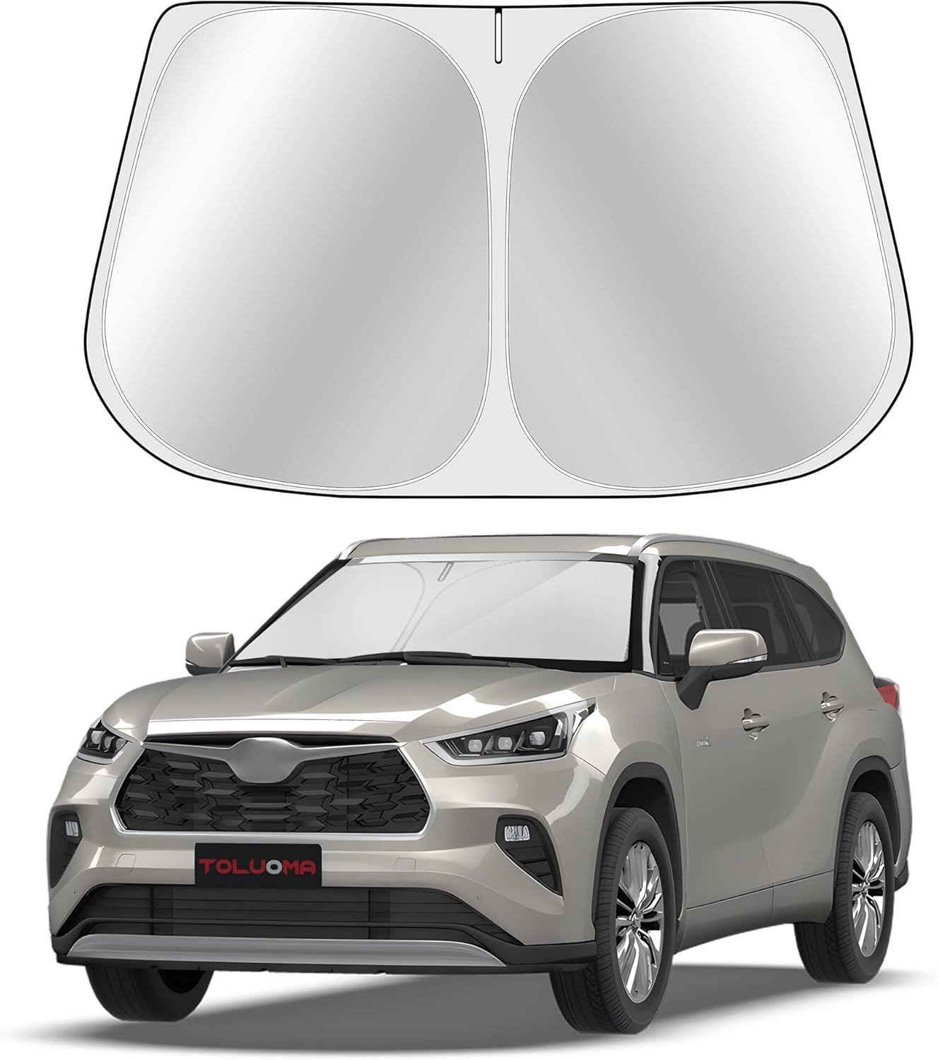 Custom Fit Windshield Sun Shade for Toyota Highlander 2020-2025 - Full Coverage, 210T Reflective Fabric, Double-Layer Design - Blocks 99% UV Rays, Keeps Car Cool, Easy to Install and Store