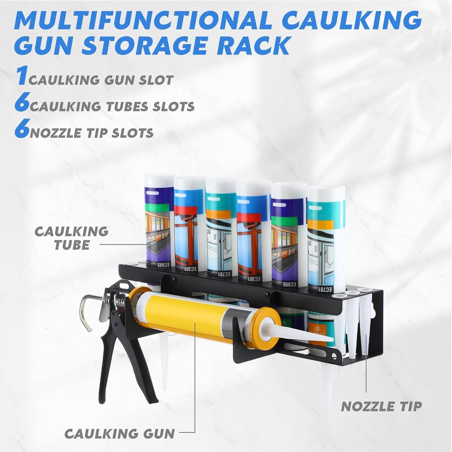 Hicarer 2 Packs Caulking Tube and Gun Holder Caulking Gun Storage Rack with Horizontally Base Sealant Organizer for Garage and Workspace Wall Mounted Tubes Nozzle