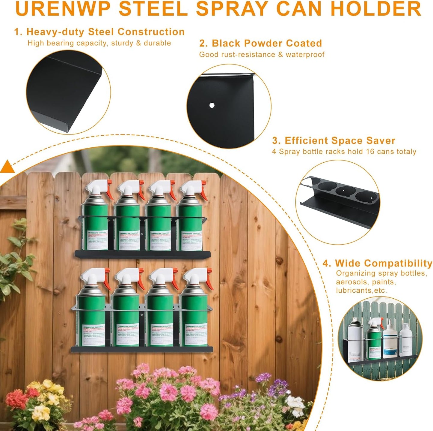 Aerosol Spray Can Holder Rack 4 Packs, Spray Bottle Organizer Wall Mounted Heavy-Duty Steel Paint Bottle Storage Rack for Garage and Workspace