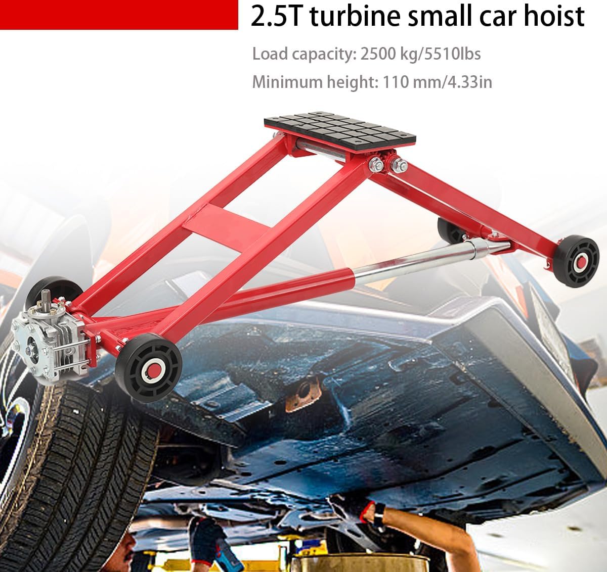 5500lb Portable Turbine Hoist Car Lift, Heavy Duty Auto Lift with Workbench 4.3-18.5in Adjustable Height Portable Car Lift Repair Elevator Tool for Shop, Garage