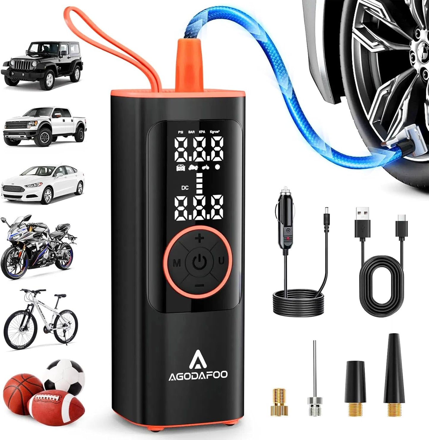 Tire Inflator Portable Air Compressor, 4X Faster 150 PSI Inflation Air Pump for Car Tires, 12000mAh Cordless Bike Pump with Pressure Gauge, Auto Shut-Off Pump for Car, SUV, Motorcycle, Bike, Balls