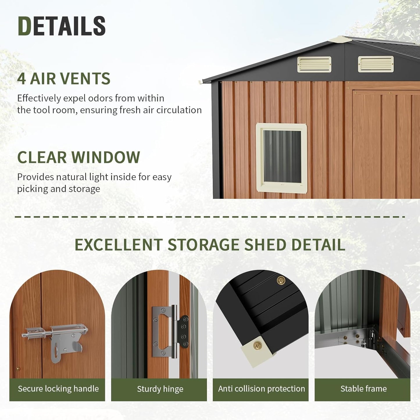 Outdoor Storage Shed 6x4 Ft, Lockable Metal Garden Shed with Window, Tool Shed Tiny House Vertical Outside Storage Building for Backyard, Lawn, Patio, Bike