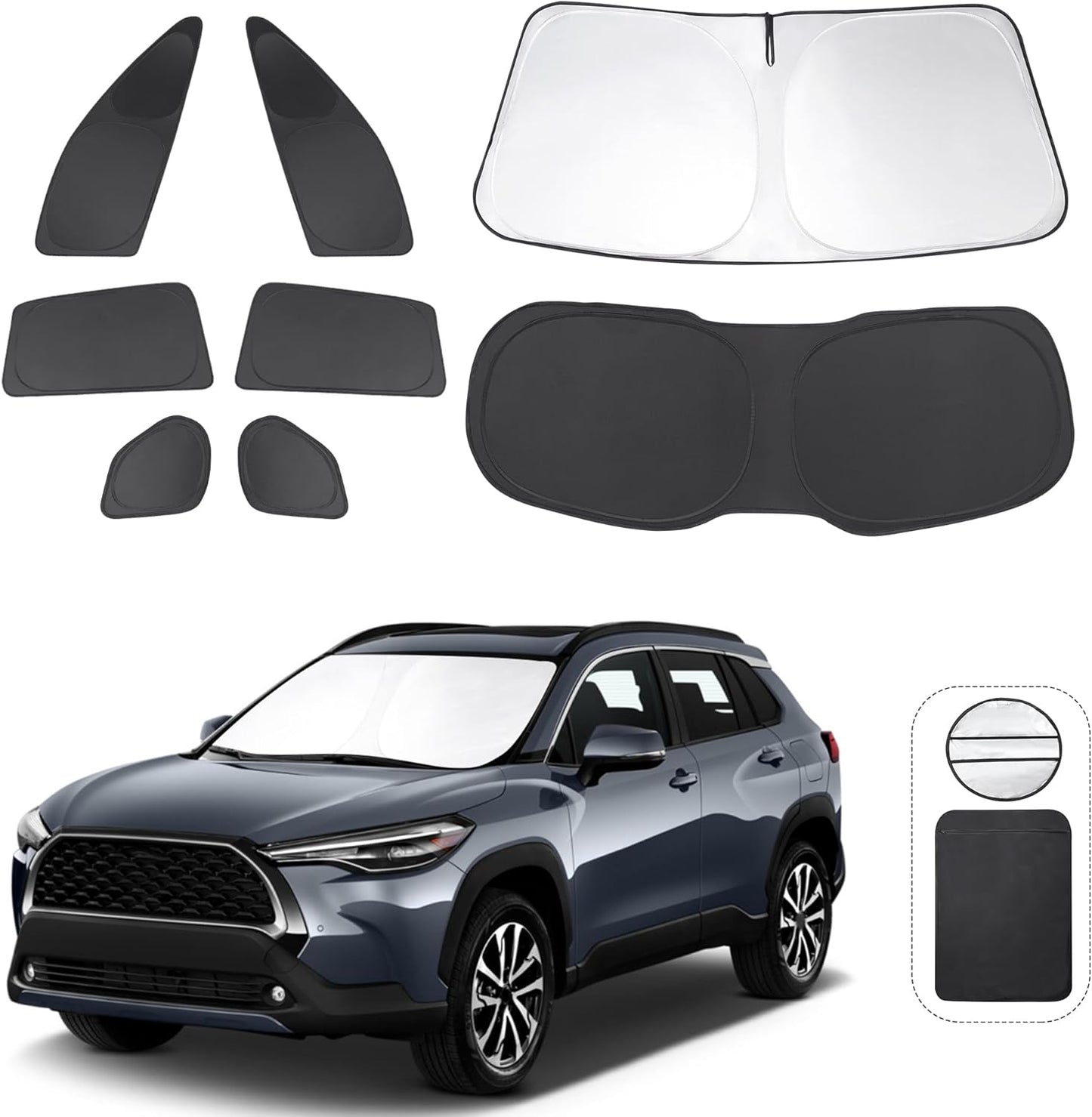 TINGLU Window Shades for Toyota Corolla Cross 2022-2024 2025(Not for Corolla) Accessories Car Side Full Windows Rear Triangular Windshield Sun Shade Sun UV Rays & Privacy Protection for Camping 8PCS