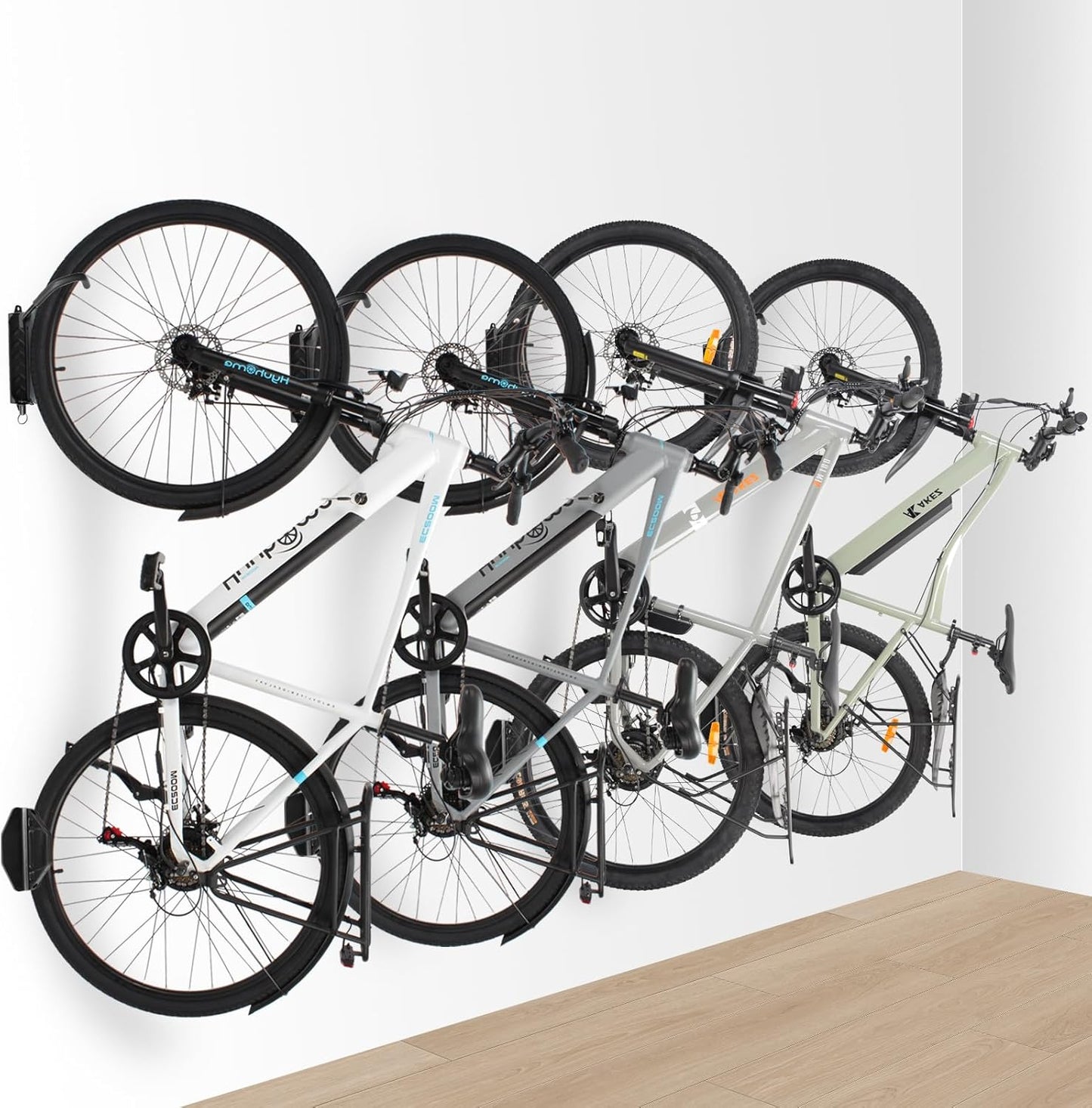 MILADO Wall Bike Rack, Swivel Bike Wall Mount for Garage, 150° Space Saving Vertical Bike Hangers for Storage, Hanging Bike Rack Holds Up to 66lbs, Easy to Install, 4 Pack, Black