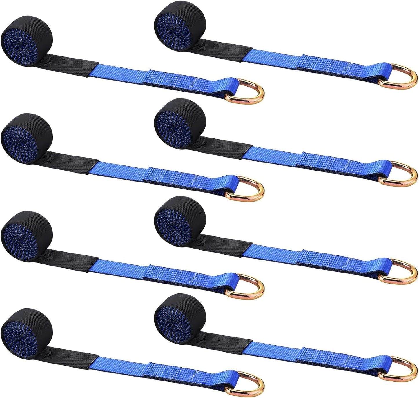 8Pack 2'' X 8ft Tow Truck Straps Lasso Wheel Lift Straps Lasso Tow Strap with D Ring 11, 000 Lbs Break Strength Auto Tie Down Auto Hauler for Trailer Truck Tie(Blue)