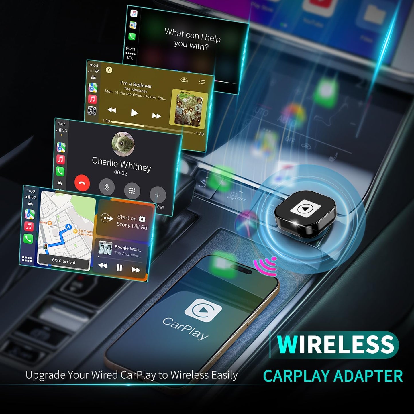 Wireless CarPlay Adapter for iPhone - Mini USB Design, Plug & Play, Auto Connect,Convert Wired to Wireless CarPlay in Seconds, iOS 10+ Compatible (2025 Upgrade) for Cars 2016+ (Black)