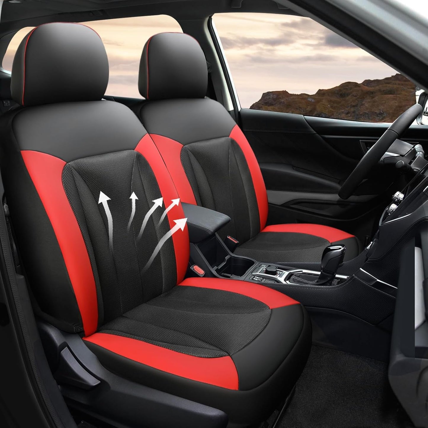 GIANT PANDA Fit Subaru Outback Forester Crosstrek Legacy Impreza Front Car Seat Cover, 3D Air Mesh Breathable Seat Protector, Red+Black（2-Pack