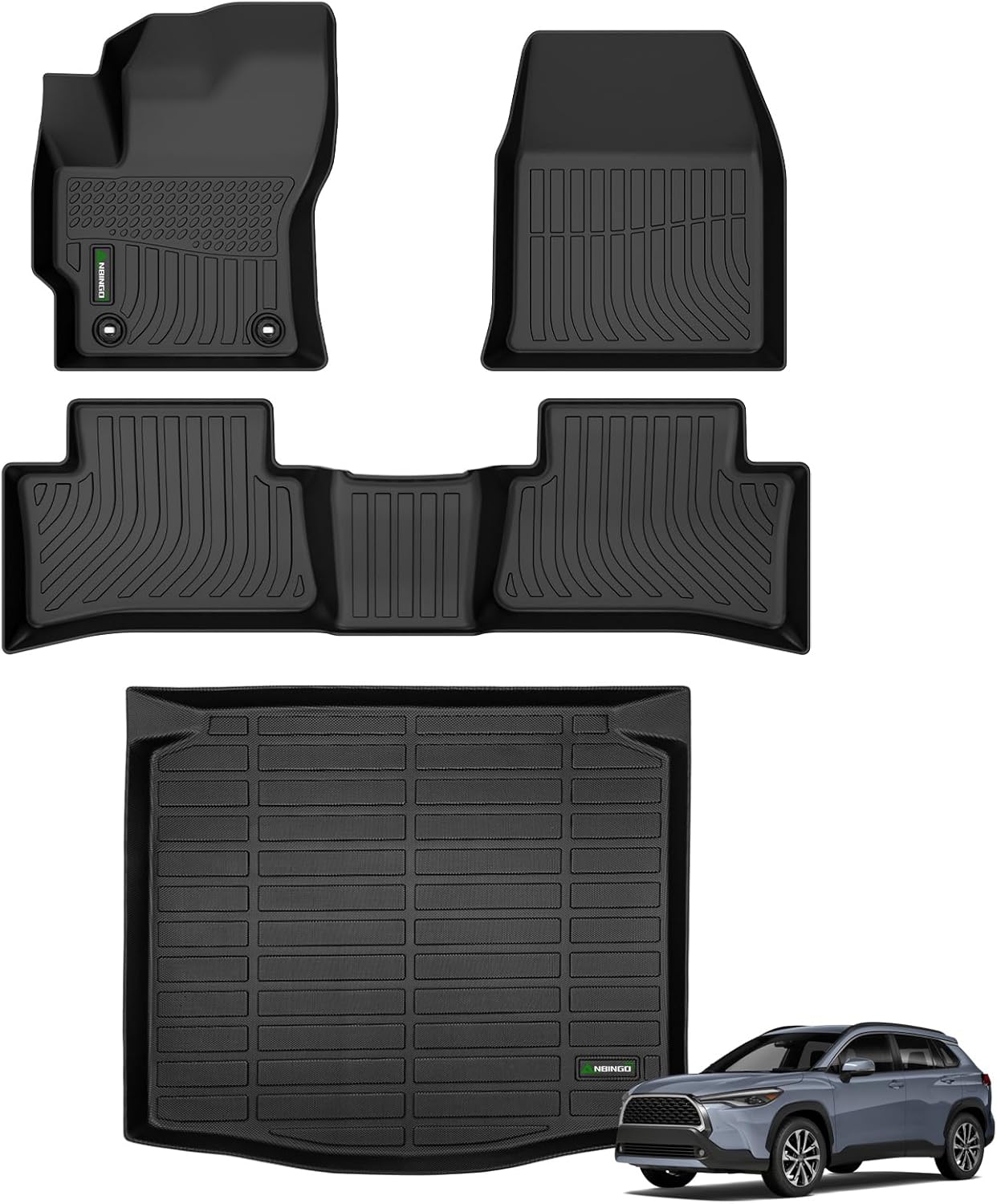 ANBINGO®-Floor Mats & Cargo Liner for 2022-2026 Toyota Corolla Cross FWD & Hybrid AWD (Not for Fuel AWD),1st 2nd Row with Trunk Mat,TPE All Weather Waterproof Corolla Cross Car Mats Black