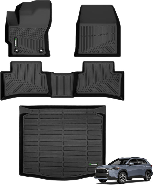 ANBINGO®-Floor Mats & Cargo Liner for 2022-2026 Toyota Corolla Cross FWD & Hybrid AWD (Not for Fuel AWD),1st 2nd Row with Trunk Mat,TPE All Weather Waterproof Corolla Cross Car Mats Black