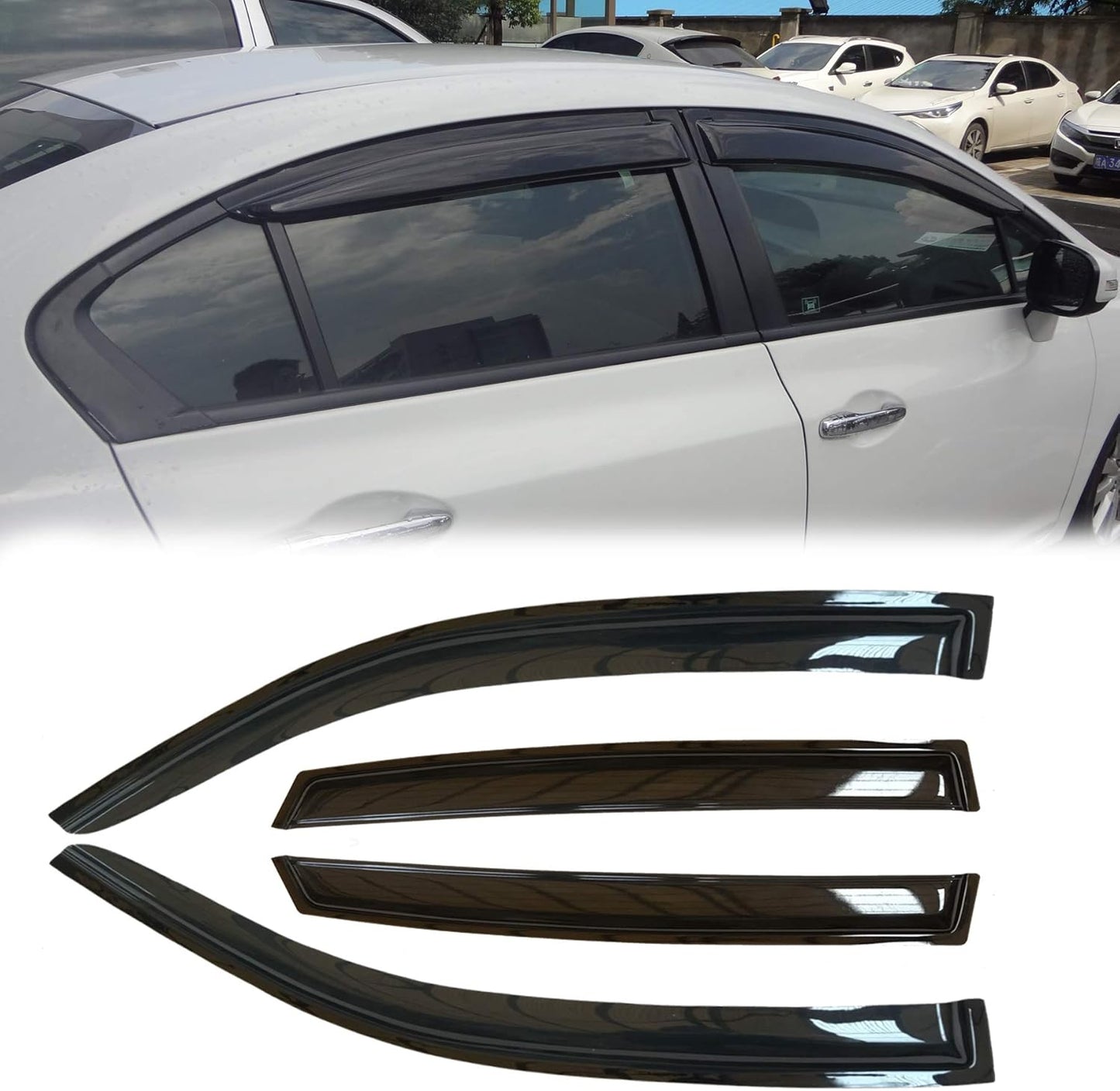 Side Window Visor Vent Deflectors,4pcs Out-Channel Tape On Dark Smoke Sun Rain Guards fit for 2010-2016 Buick LaCrosse 94215