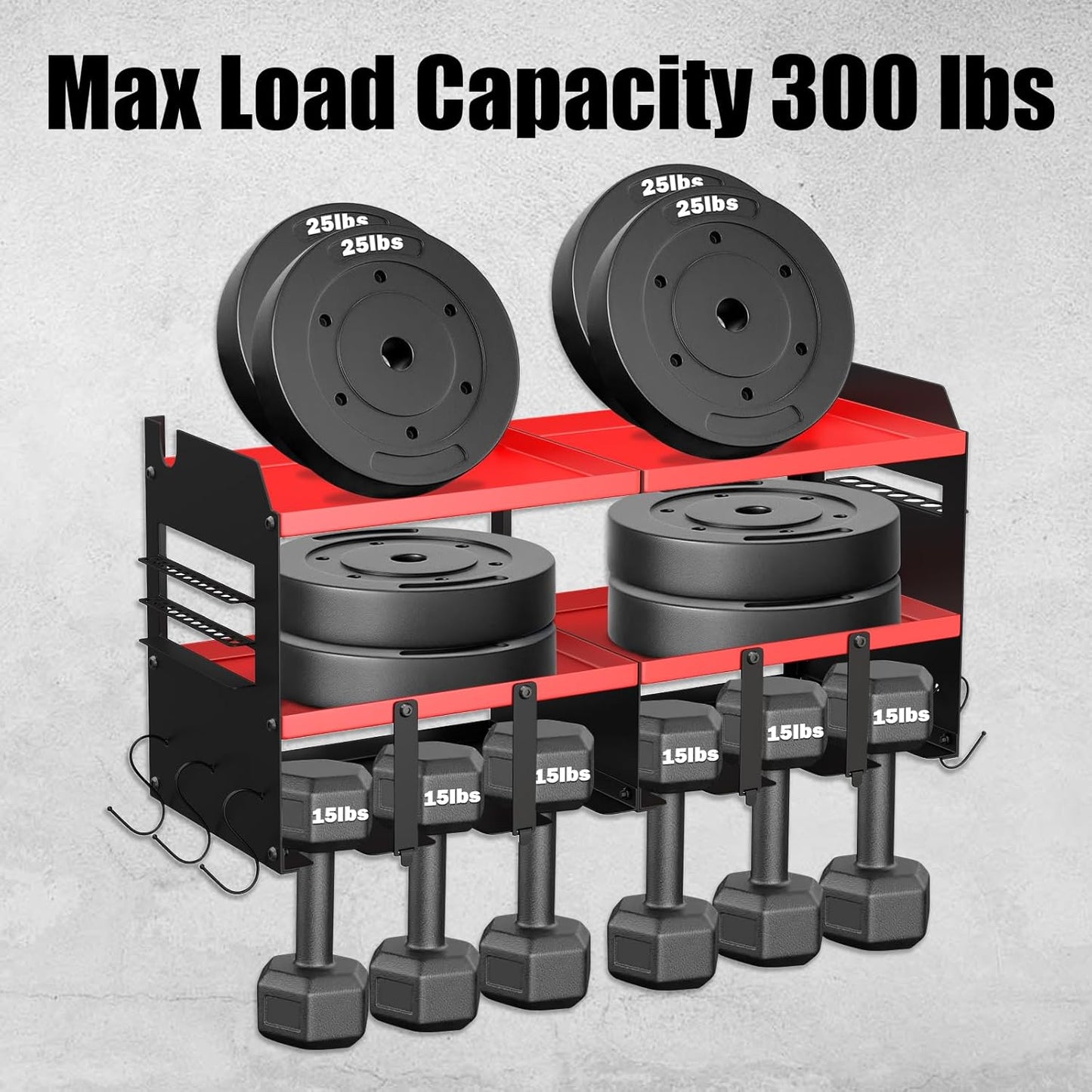 Power Tool Organizer Wall Mount with 6 Drill Holders, Heavy Duty Metal Utility Racks with Large Top Shelf & Side Hooks, Efficient and Organized Storage for Garage, Workshop, Shed, Pegboard