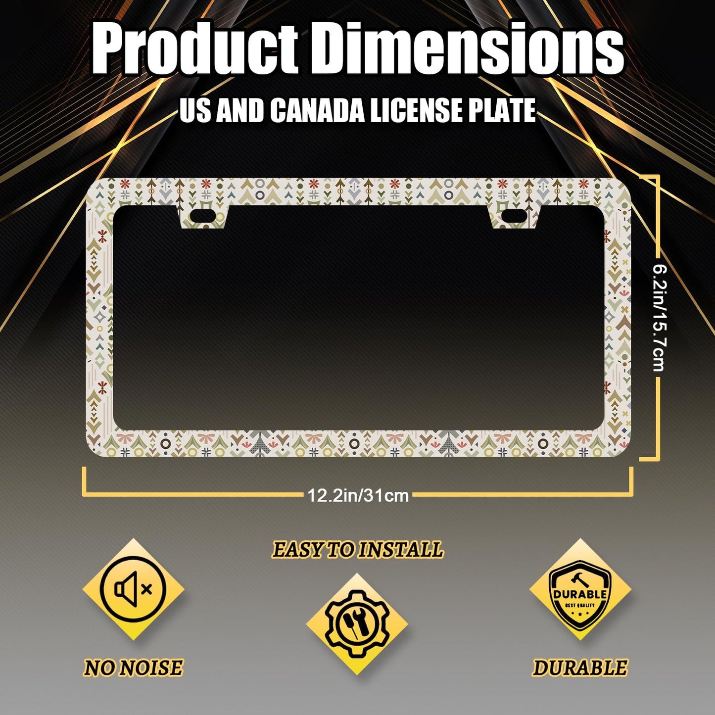 Arrow Print License Plate Frame Colorful Adventure Awaits License Plate Holder Funny License Plate for Car Decoration Stainless Steel Auto Parts with Screws 12.3" x 6.3"