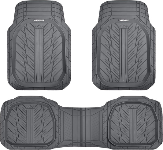 CAR PASS DeepDish Floor Mats for Cars Full Set,Heavy Duty Rubber Car Mats 3-Piece,Universal Waterproof Trim-to Fit Automotive Floor Mats for Truck Van SUV, Durable All-Weather Car Mats(Pure Gray)