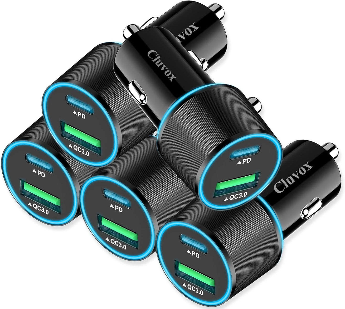 Cluvox 5 Pack USB C Car Charger, 38W Fast Charging for iPhone 16 Pro Max/Plus/16 SE/15/14/13, Samsung Galaxy S25 Ultra/S24/S23/A16/A15/A55, Google Pixel 9, 12V Type C Cigarette Lighter USB Charger