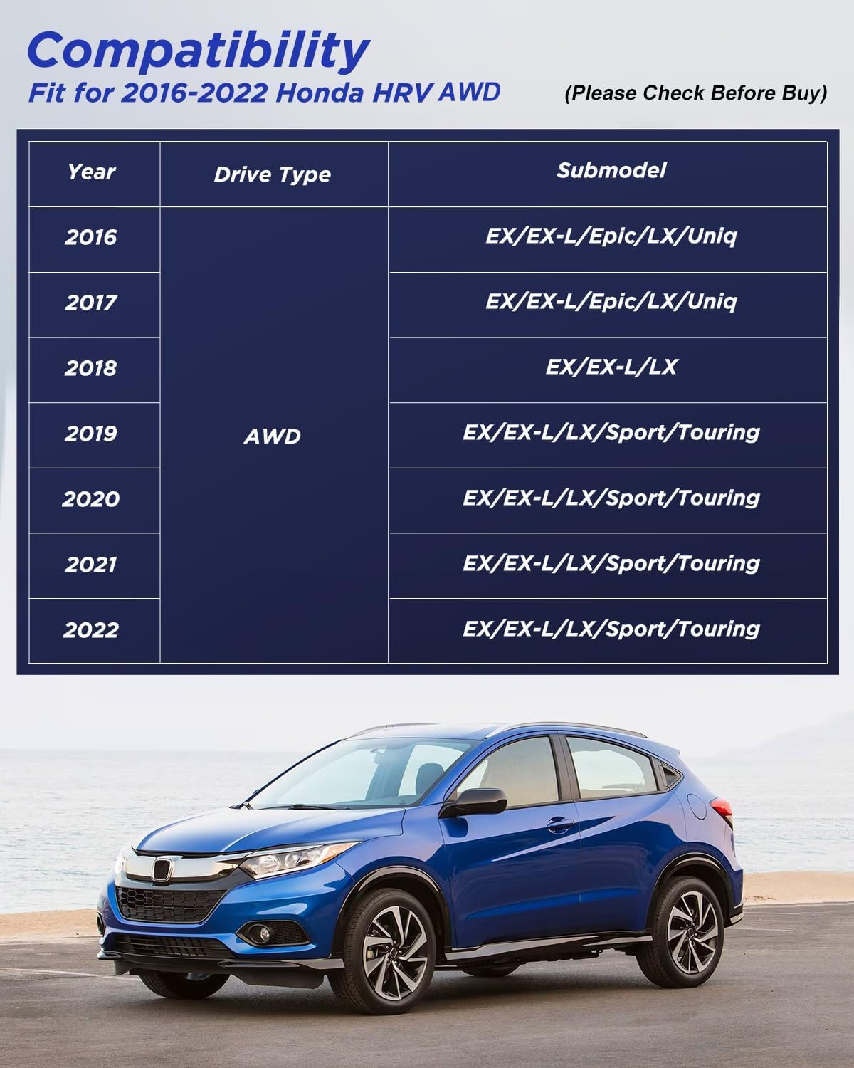 Original Floor Mats & Cargo Liner Fit for Honda HRV HR-V 2016-2022 (AWD Models ONLY) - All Weather Protection HR-V Car Mats Set - 1st & 2nd Row Full Set TPE Car Floor Liners with Trunk Mat Black