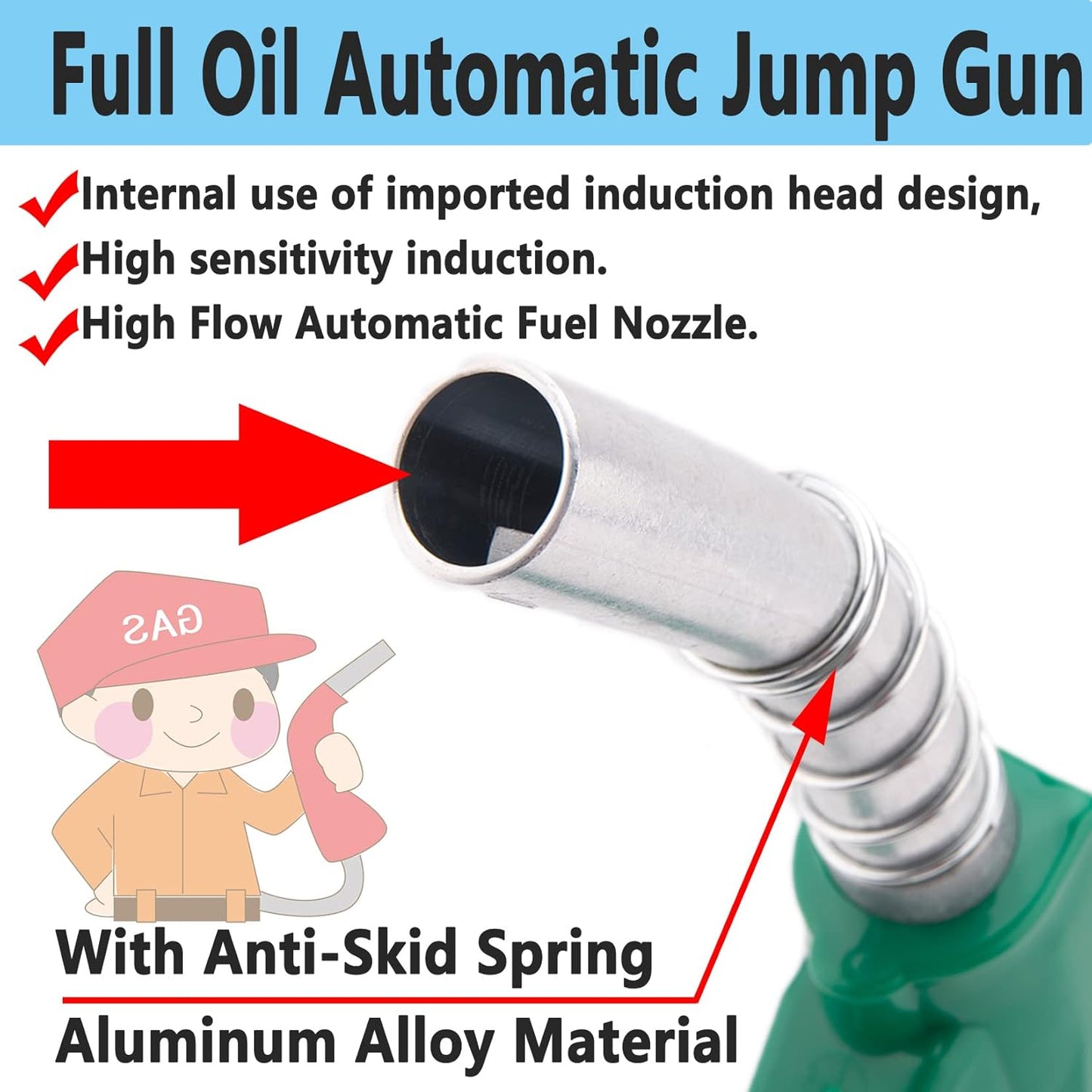 1-3/16"Automatic Fuel Nozzle,Car Fuel Filling Nozzle,Auto Shut-Off Fuel Nozzle, High Flow Automatic Fuel Nozzle, Suitable for Filling Diesel,Kerosene and Various Gasoline(inlet 1”NPT,32GPM)