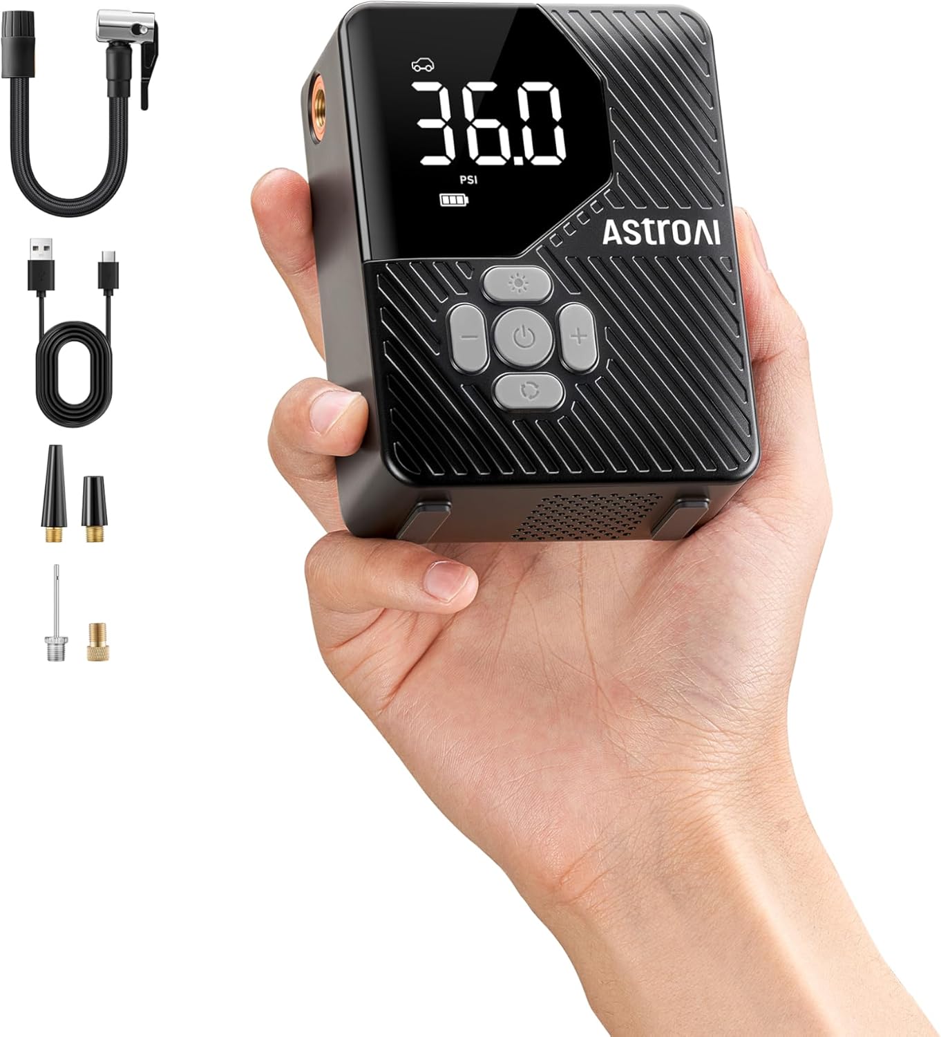 AstroAI L7 Mini Tire Inflator Portable Air Compressor,150 PSI Cordless Car Tires Air Pump with LED Lights&Pressure Gauge,Auto Shut-Off - Tire Pump for Auto,Motorcycle, Bicycle, Ball Grey