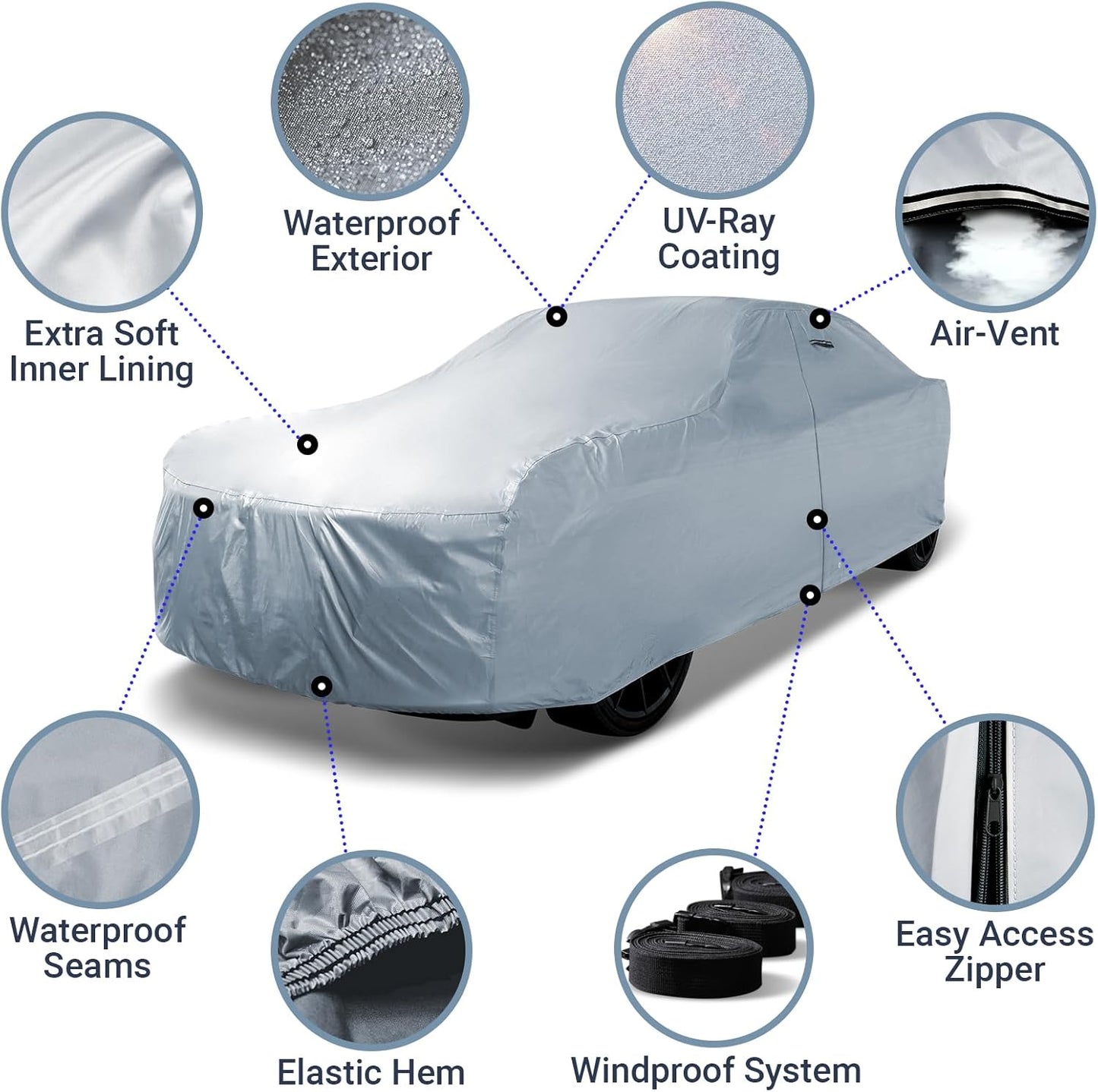 iCarCover 18-Layer Car Cover Waterproof All Weather, Premium Quality Car Covers for Automobiles, UV Protection, Z3, Z4, Crossfire, Solstice, Miata MX-5, Fits 155-163 Inches