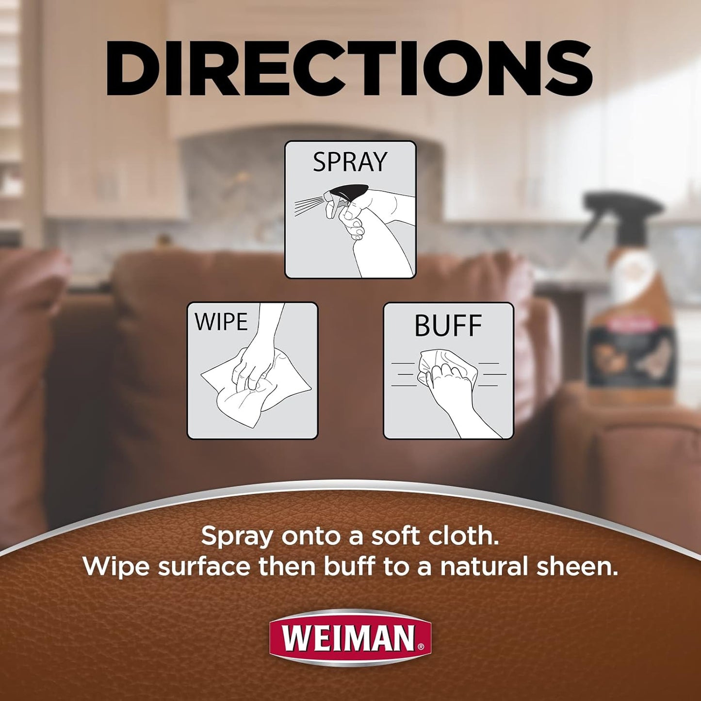 Weiman Leather Cleaner, Polish and Conditioner for Furniture, Car, Purses, Shoes, Boots and Couches- Micro Fiber Towel Included, 22oz