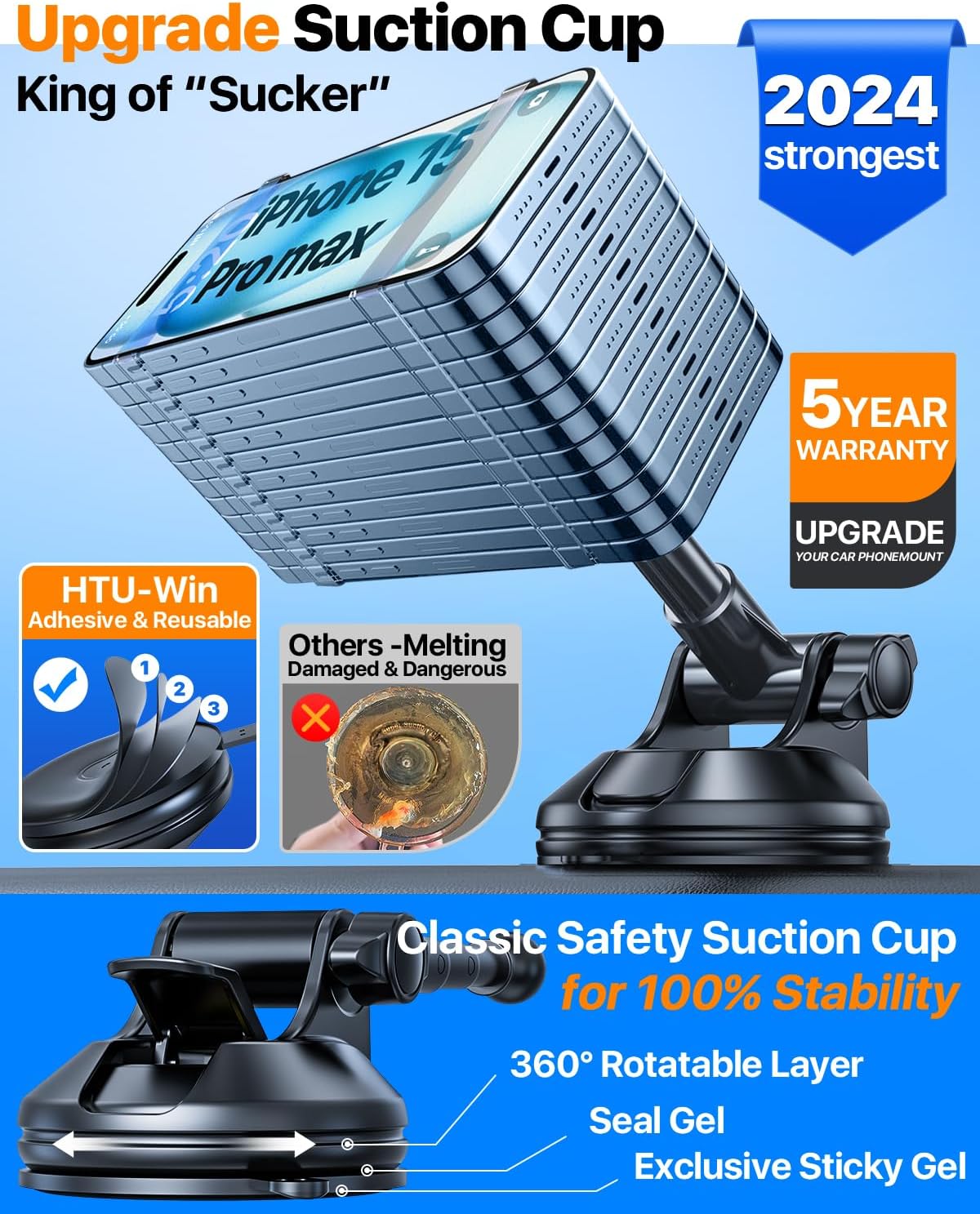 2025 Upgraded for Magsafe Car Mount [80LBS Strongest Suction & Military-Grade] Powerful Magnetic Cell Phone Holder for Car Dashboard Windshield for iPhone 16 15 14 Pro Max Mini (Dark Blue)