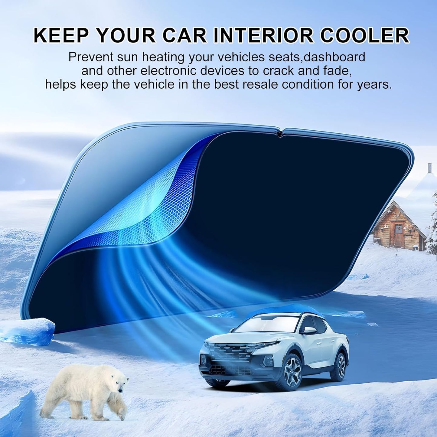 T TGBROS Windshield Sun Shade for Hyundai Santa Cruz Accessories 2022-2024 2025 Foldable Sun Shield Reflective Polyester Sun Visor Cover Custom Fit Block Heat and Sun Protection