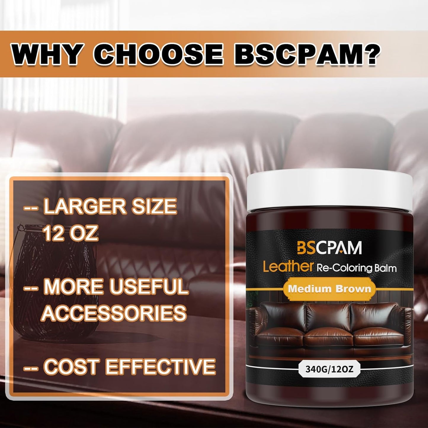 12oz Leather Recoloring Balm & 3.4oz Mink Oil Leather Conditioner kit,Medium Brown Leather Color Repair Kits for Couches, Leather Couch Paint Scratch Repair for Furniture Car Sofa Shoes Leather Dye