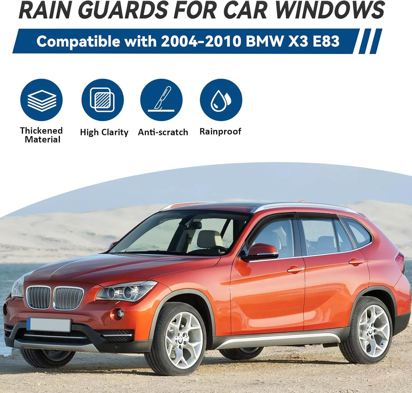 4pcs Front+Rear Smoke Tint Sun/Rain Guard Outside Mount Tape-On Vent Window Visors Compatible with 04-10 BMW X3 E83