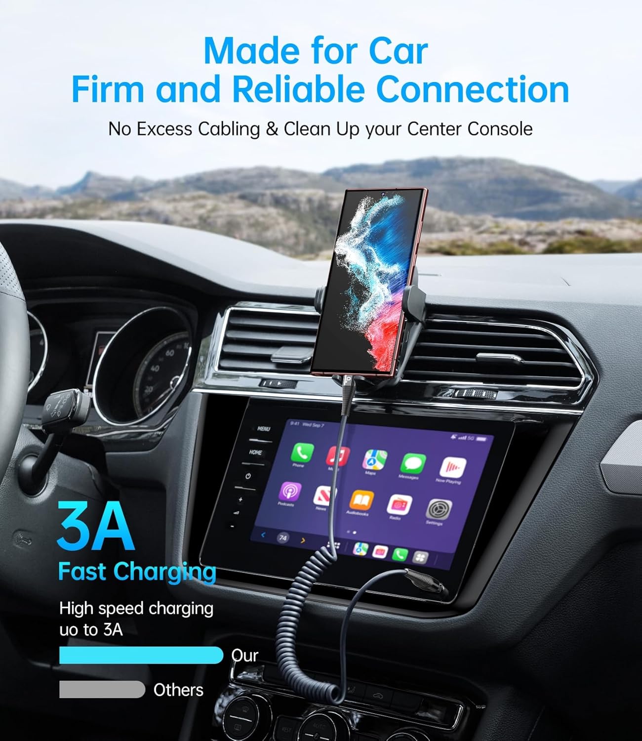 USB C to C Cable 100W 3FT for Car, Coiled USB C Cable Fast Charging for iPhone 16, Short USB Type C Cable for iPhone 15/Pro Max/Plus/Samsung Galaxy S23, Compatible All Type C Devices -Black