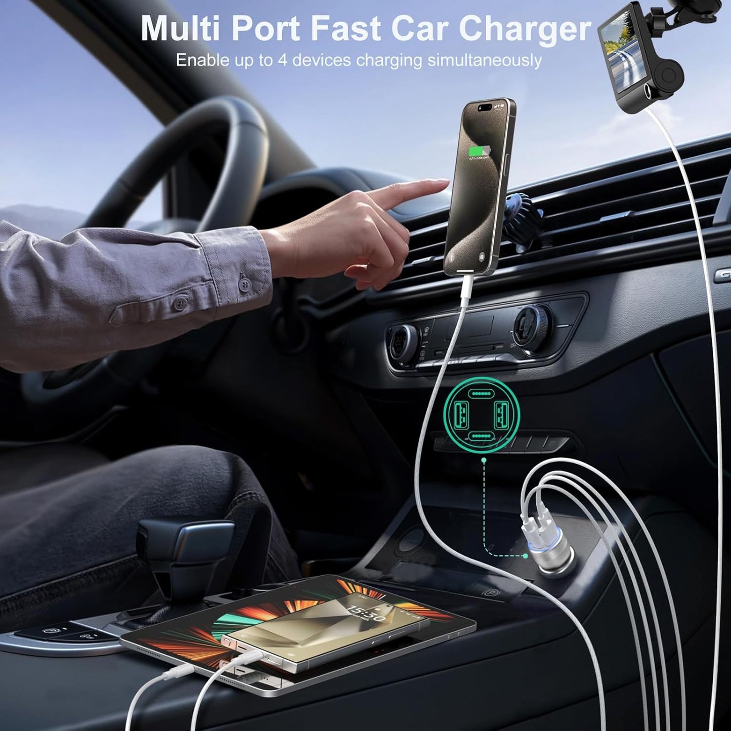 USB C Car Charger 5 Pack, Bangfun 65W 4-Port Dual 12V USB Car Charger QC+PD 3.0 Fast Charging Cigarette Lighter Adapter Plug for iPhone 16 15 14 13 12 11 Pro Max iPad,Samsung (Silver)