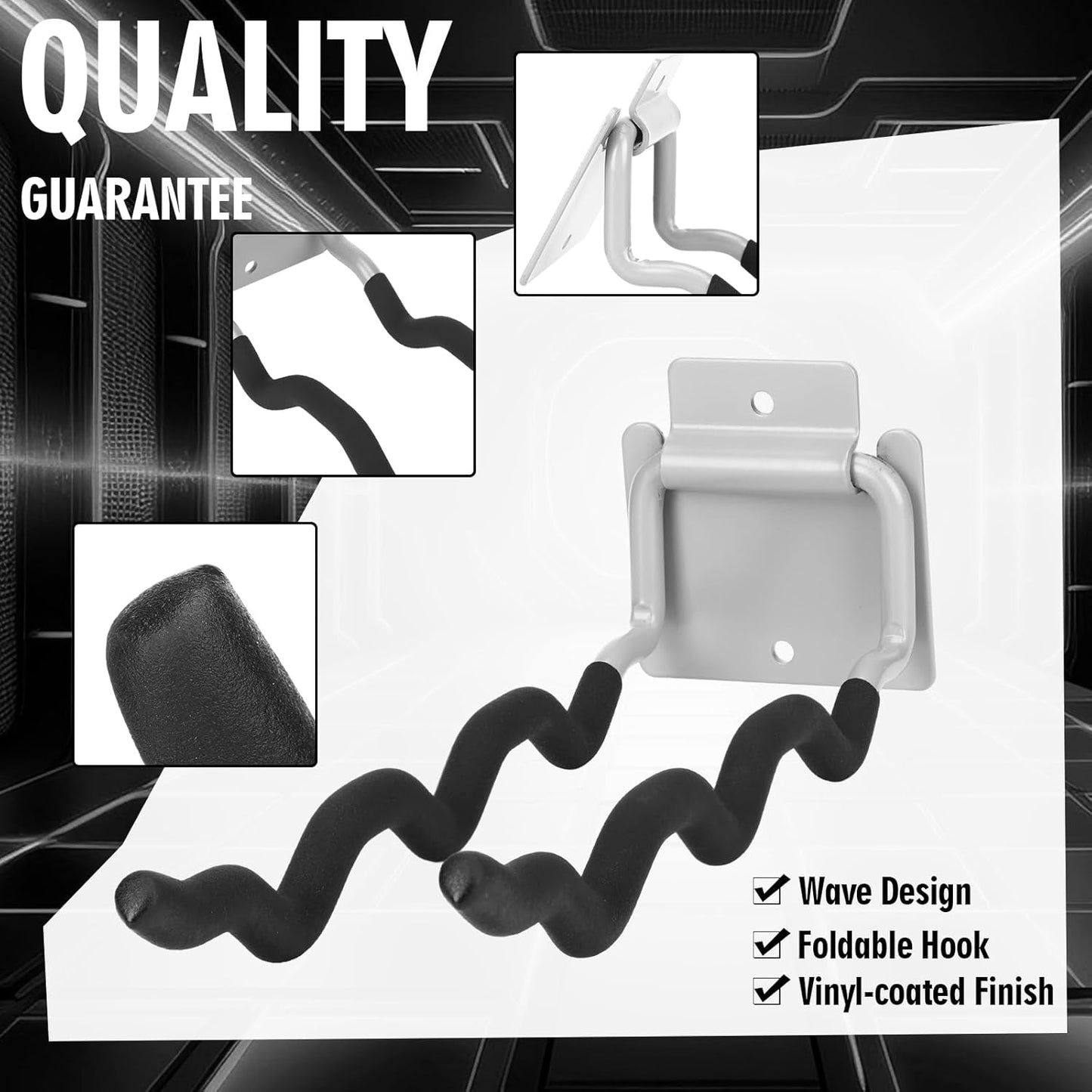 4 Pack Heavy Duty Garage Hooks Ladder Hangers for Garage Wall Flip up Wave Hooks for Shovels Chairs Durable 12" Foldable Tools Holder for Yard Garden Tool Organization