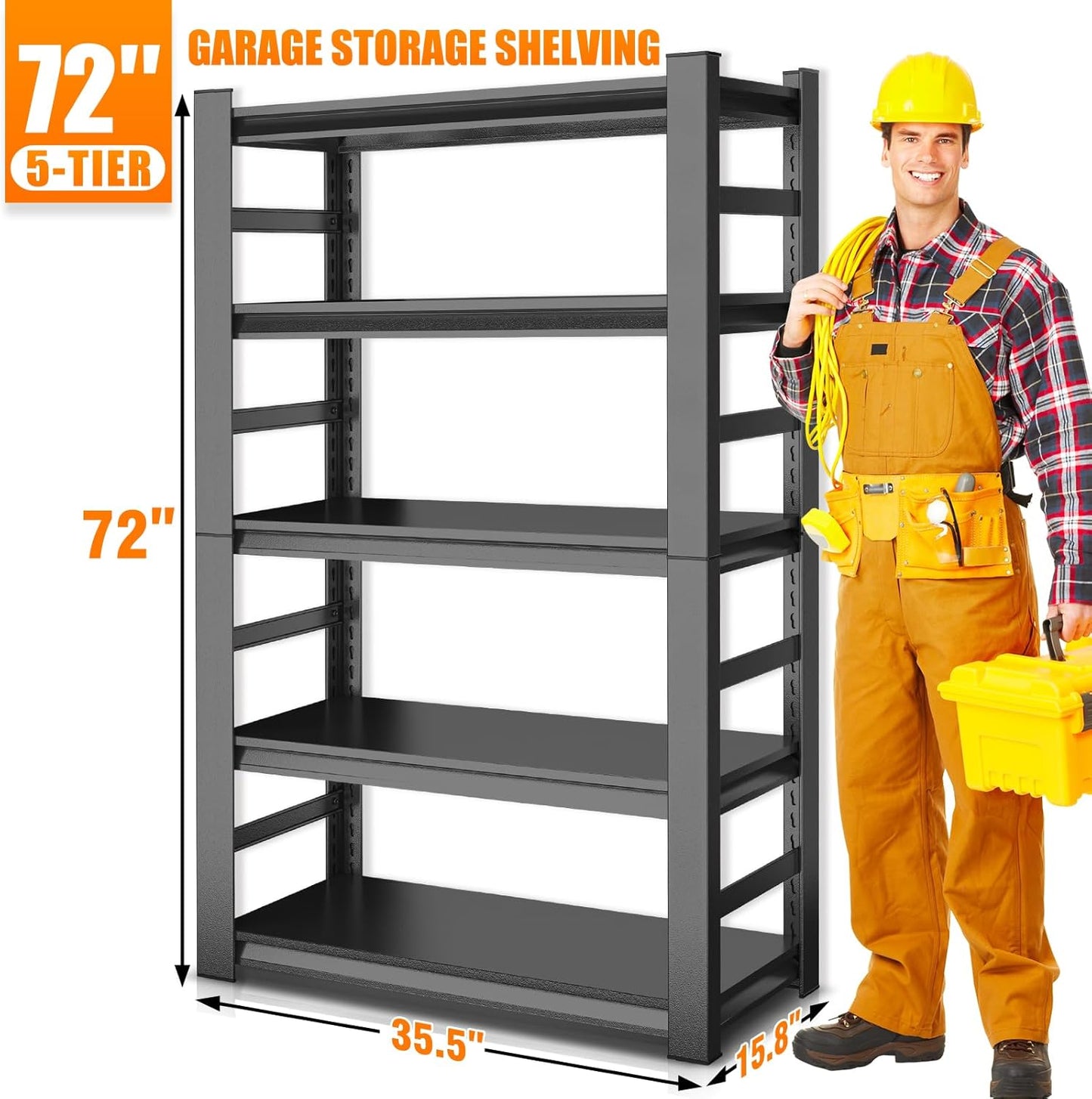 72" H Garage Shelving 3000LBS Heavy Duty Shelving Units and Storage Shelves Adjustable 5 Tier Metal Industrial Shelving for Kitchen,Utility Room and Basement,Black (16" D*36" W*72" H)