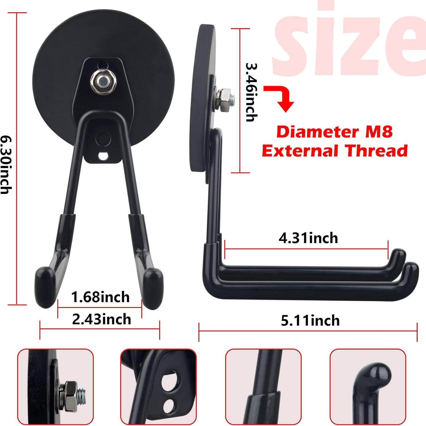 ULIBERMAGNET Strong Magnetic Ultimate Hooks,Large Magnet with Hooks for Heavy Duty Tools,Jig Saw,Hose, 2 Pack Heavy Duty Magnetic Hooks for Hammer Drill,Circular Saw,Garden Tool(3.46inch/Black)