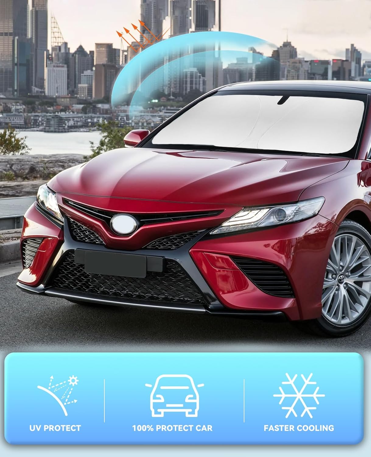 Sun Shade for Camry 2007-2017 Windshield Sunshades Cover Front Window Shields Custom Fit 2016 2015 Camry LE XLE Hybrid SE XSE Sedan Accessories Sun Visor Protector Blocks UV Rays & Heat Damage